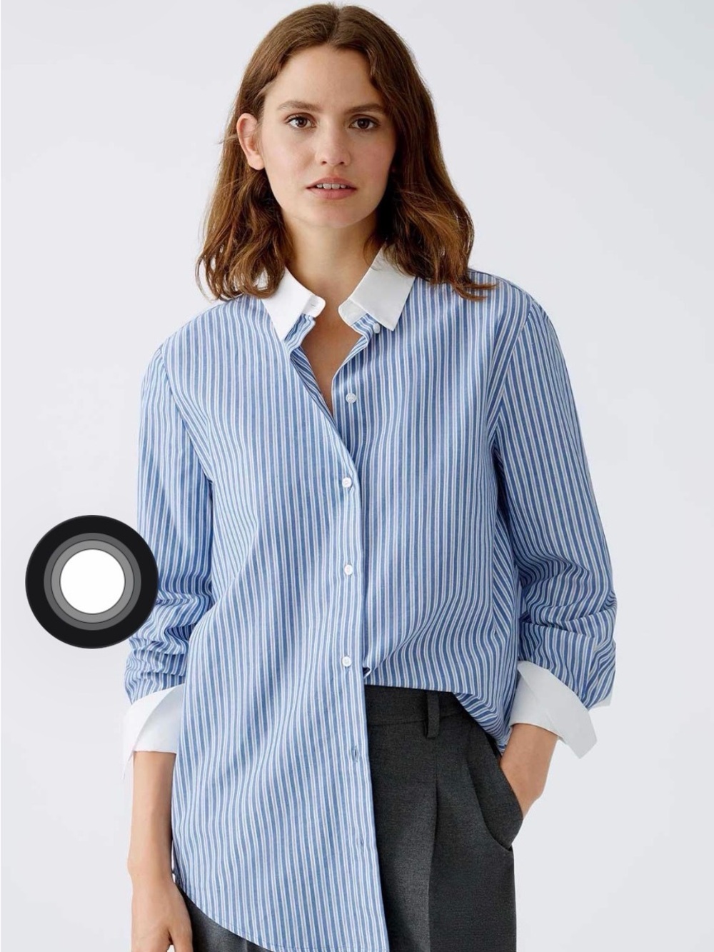 Oui Womens Blue White Striped Button Down Shirt Size 4 Cotton Relaxed Fit